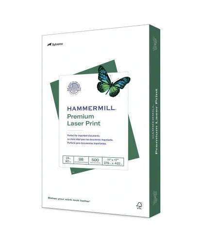 Hammermill Premium Laser Print Paper, 98 Bright, 24 lb Bond Weight, 11 x 17, White, 500/Ream (104620)
