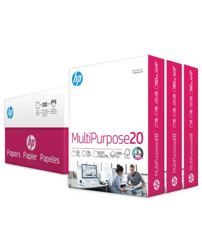 HP MultiPurpose20 Paper, 96 Bright, 20 lb Bond Weight, 8.5 x 11, White, 500 Sheets/Ream, 3 Reams/Carton (112530) - Grazingbelles