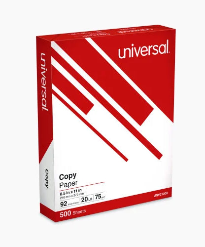 Universal Copy Paper, 92 Bright, 20 lb Bond Weight, 8.5 x 11, White, 500 Sheets/Ream, 10 Reams/Carton (UNV21200)