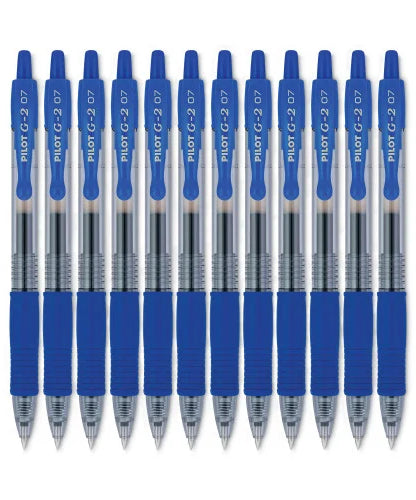 Pilot G2 Premium Gel Pen, Retractable, Fine 0.7 mm, Blue Ink, Smoke/Blue Barrel, 12/Pack (31021) - Grazingbelles