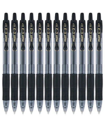 Pilot G2 Premium Gel Pen, Retractable, Fine 0.7 mm, Black Ink, Smoke/Black Barrel, Dozen (31020) - Grazingbelles