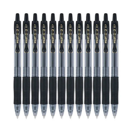 Pilot G2 Premium Gel Pen, Retractable, Fine 0.7 mm, Black Ink, Smoke/Black Barrel, Dozen (31020) - Grazingbelles