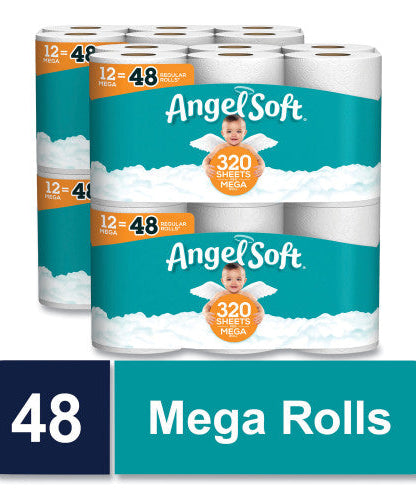 Angel Soft Mega Toilet Paper, 2-Ply, 320 Sheets, 48 Rolls (7940350) - Grazingbelles