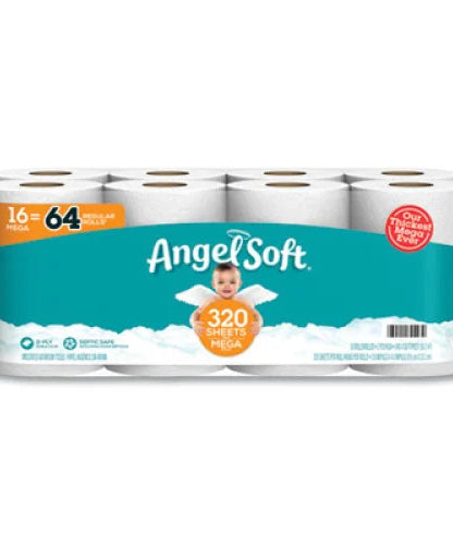 Angel Soft Mega Toilet Paper, Septic Safe, 2-Ply, White, 320 Sheets/Roll, 16 Rolls/Pack (7942301)