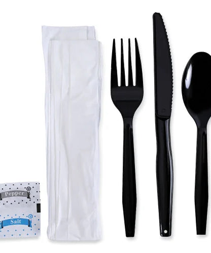 Boardwalk® Six-Piece Cutlery Kit Cdmt/Fk/Kf/Npkn/Tsp, 250 Packs (BWKFKTNSMWPSBLA)
