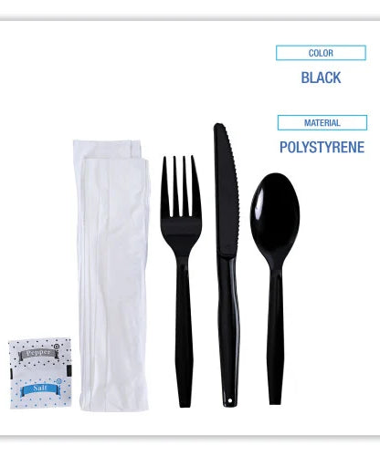 Boardwalk® Six-Piece Cutlery Kit Cdmt/Fk/Kf/Npkn/Tsp, 250 Packs (BWKFKTNSMWPSBLA)