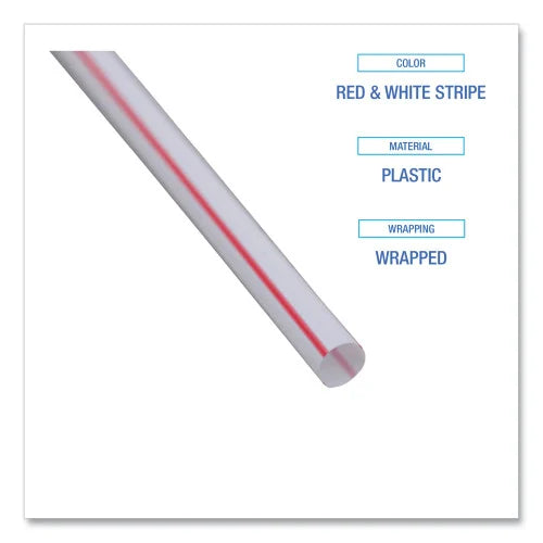 Boardwalk Wrapped Jumbo Straws, 7.75", Plastic, White/Red Stripe, 400/Pack, 25 Packs/Carton (BWKJSTW775S24) - Grazingbelles