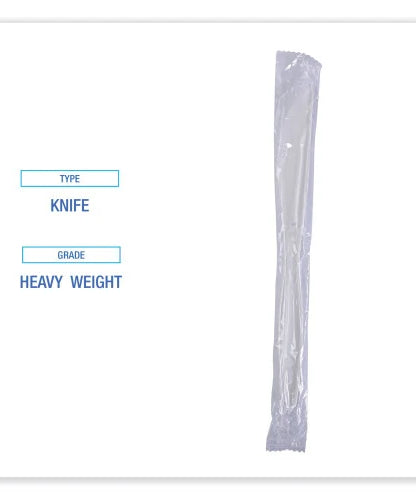 Boardwalk® Heavyweight Wrapped Cutlery, Knife, White, 1000 Knives (BWKKNIHWPPWIW)