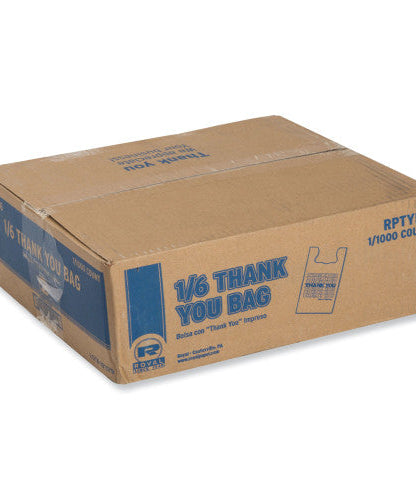 AmerCareRoyal Thank You Bags, Thank You - Have a Nice Day Labeling, Cut-Out Handles, 11.5" x 6.5" x 21", White/Red, 1,000/Carton (RPTYB6)