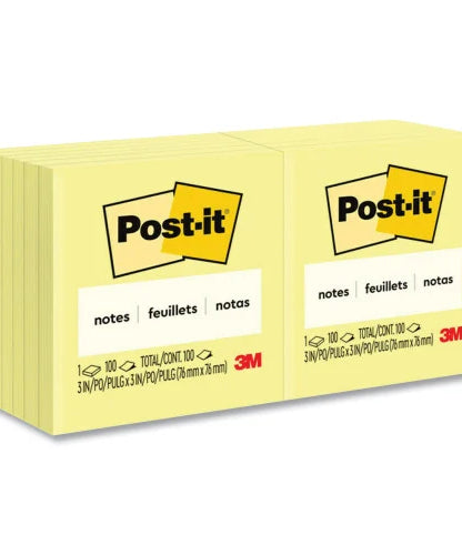 Post-it Original Pads in Canary Yellow, 3" x 3", 100 Sheets/Pad, 12 Pads/Pack (654YW)