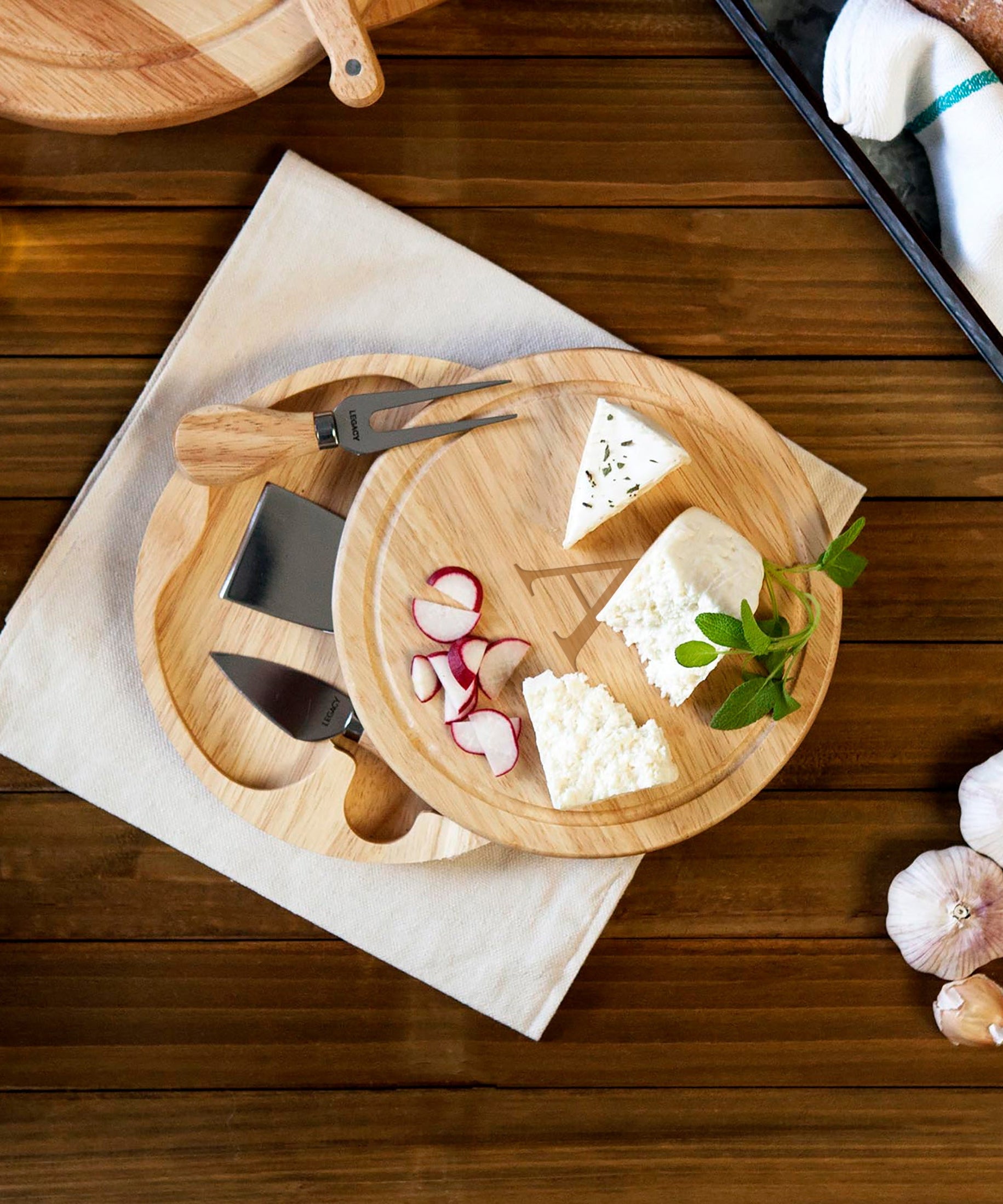 Monogram - Parawood Brie Cheese Cutting Board & Tools Set