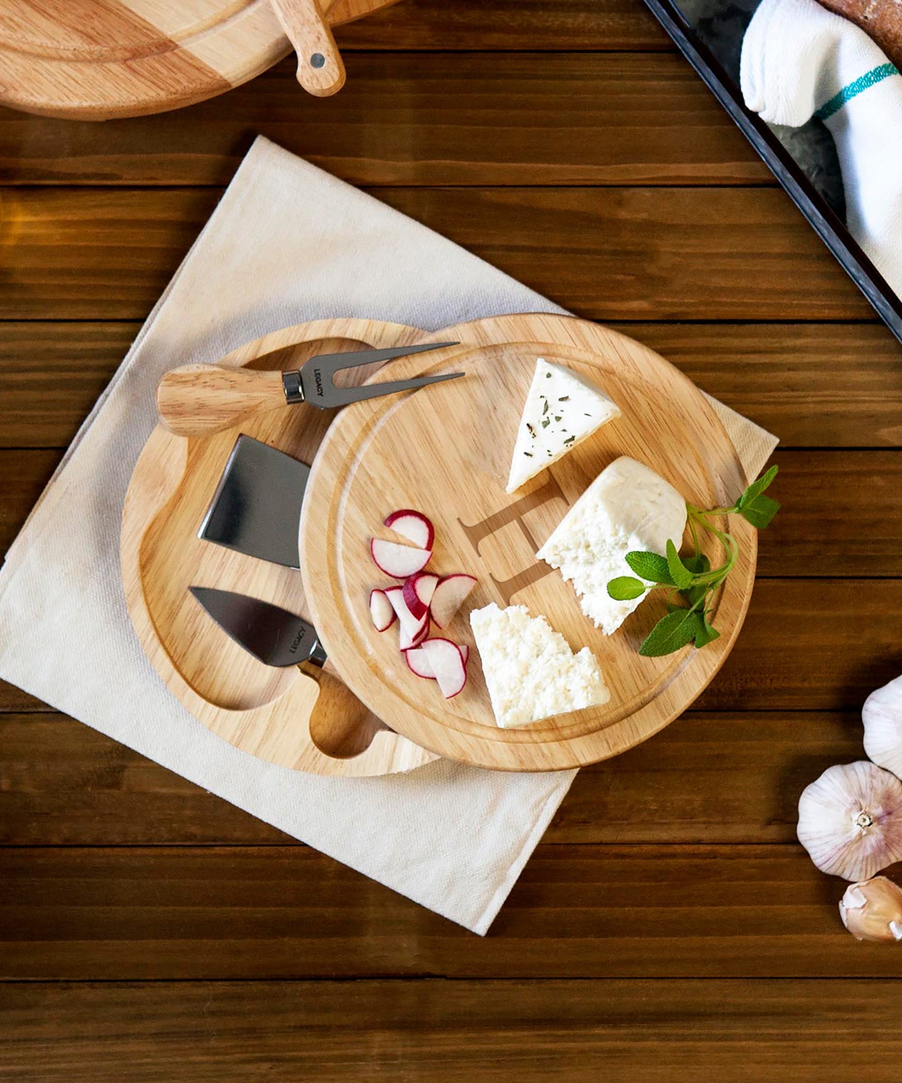 Monogram - Parawood Brie Cheese Cutting Board & Tools Set