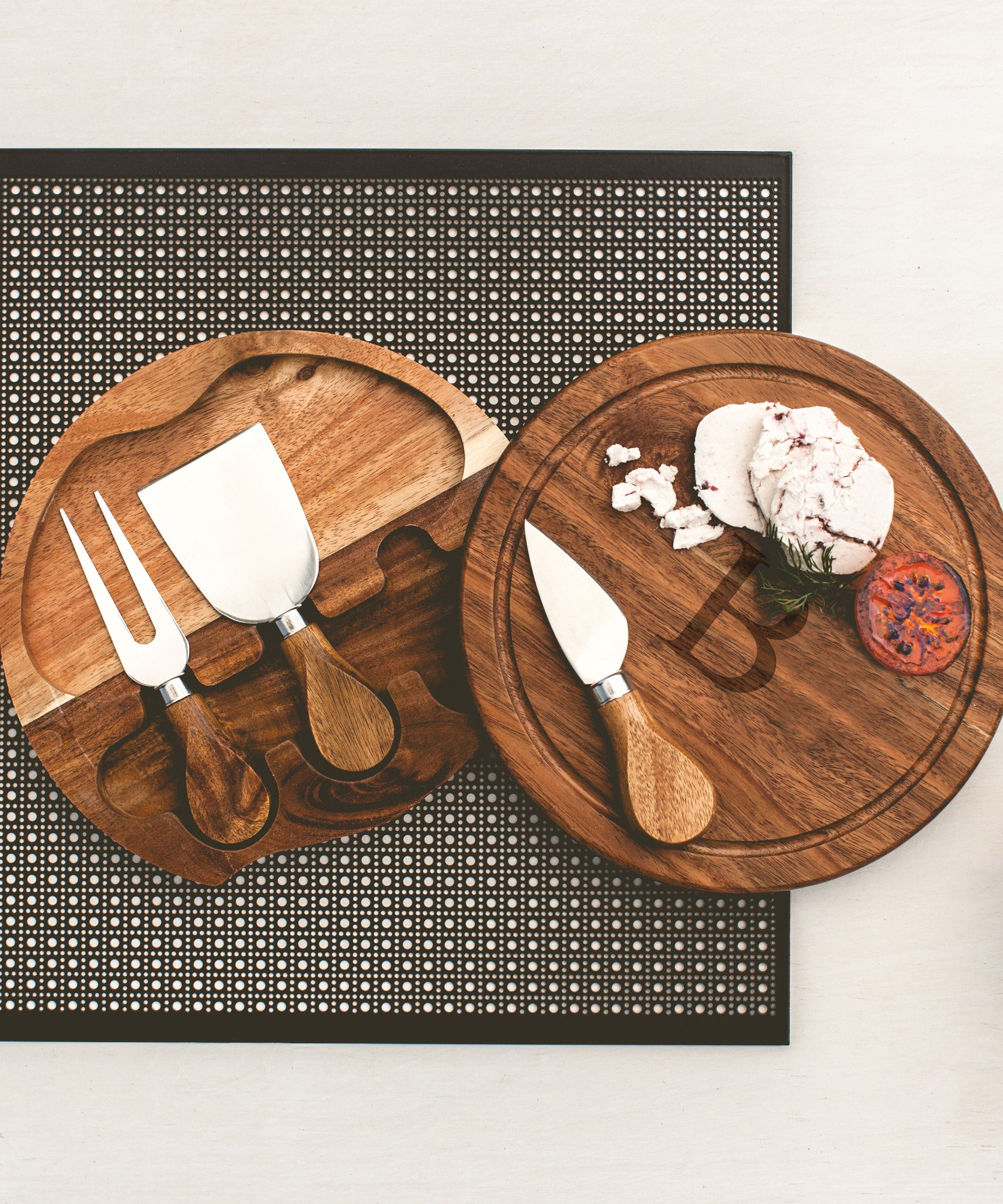 Monogram - Acacia Brie Cheese Cutting Board & Tools Set