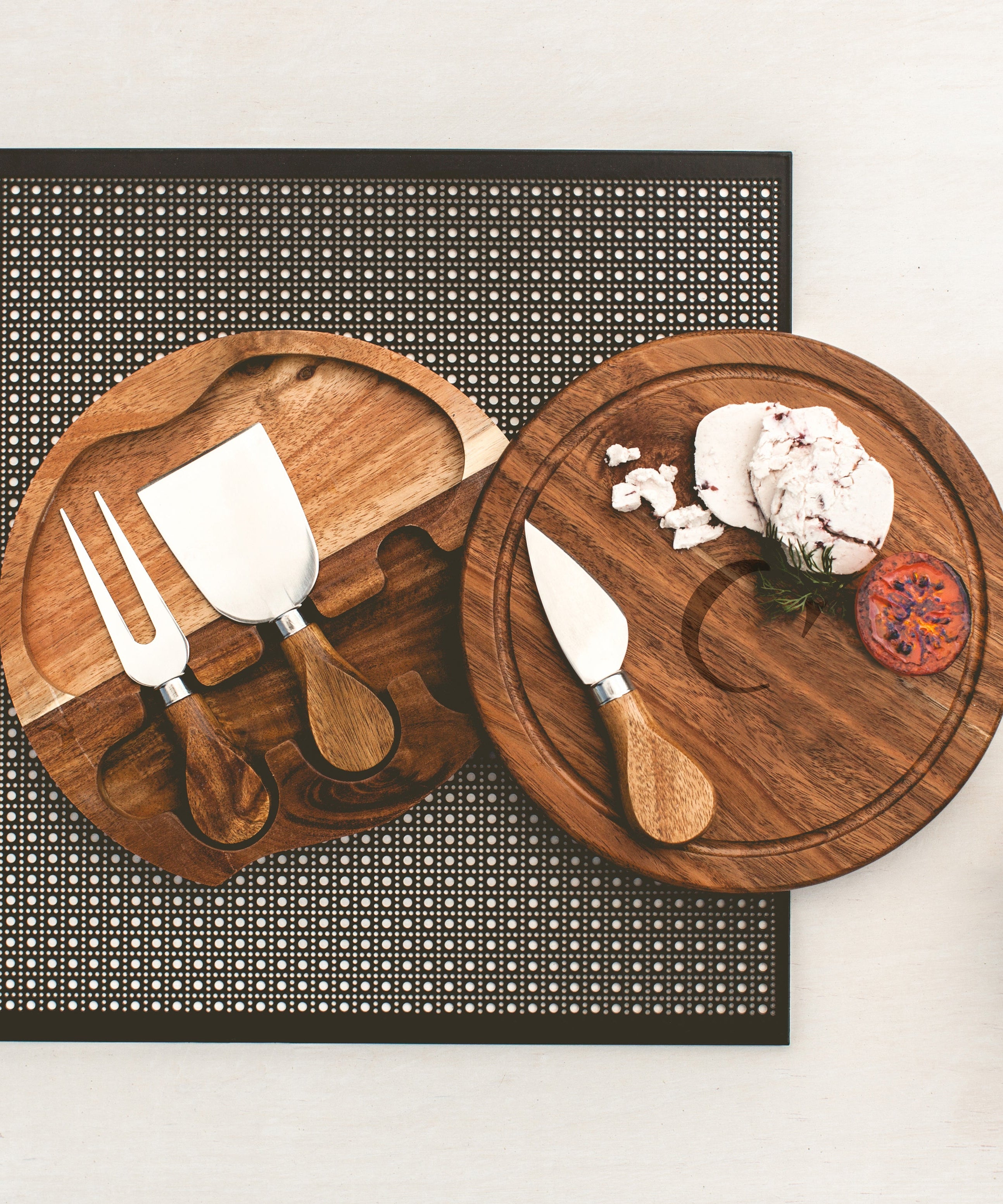 Monogram - Acacia Brie Cheese Cutting Board & Tools Set