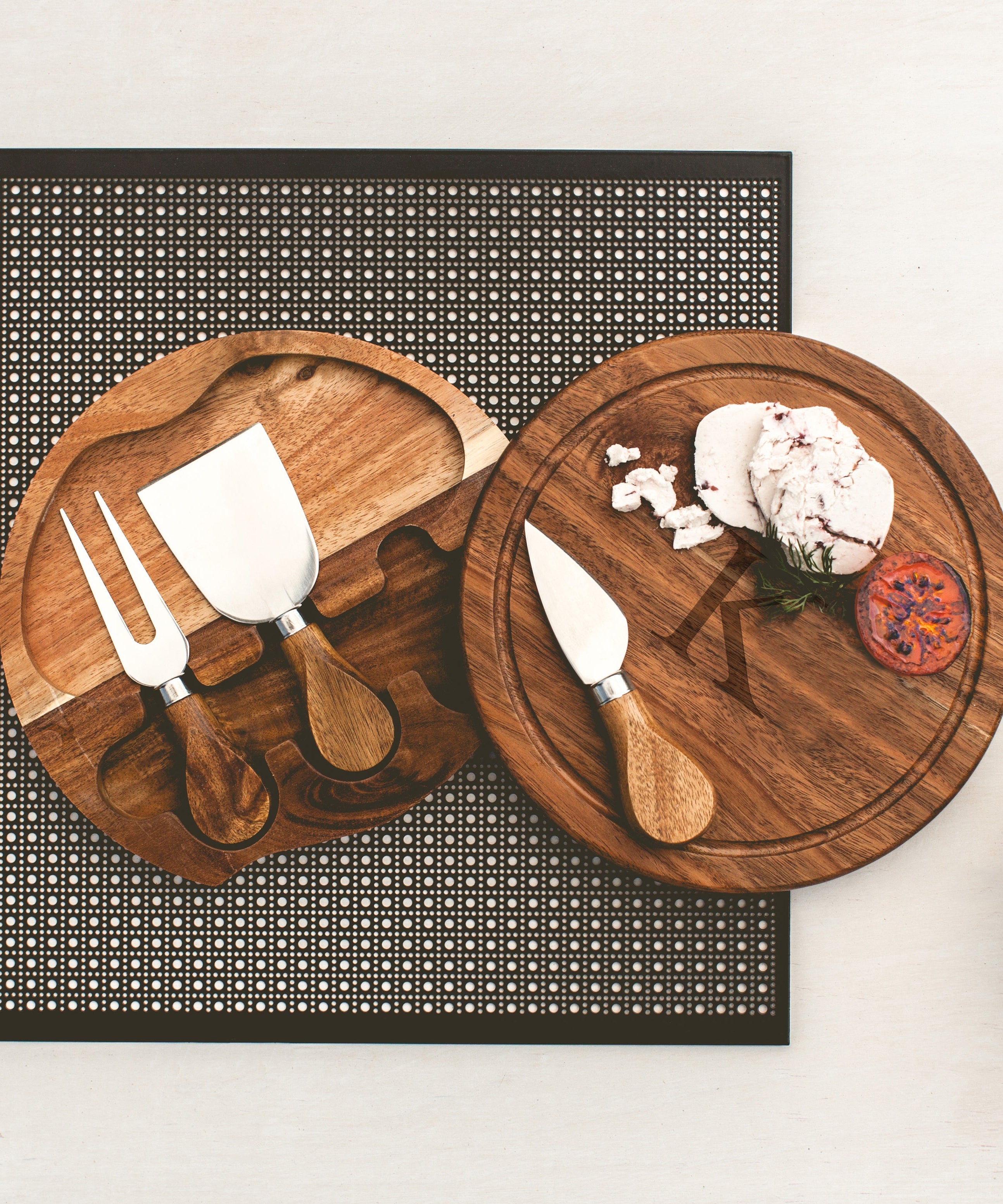 Monogram - Acacia Brie Cheese Cutting Board & Tools Set