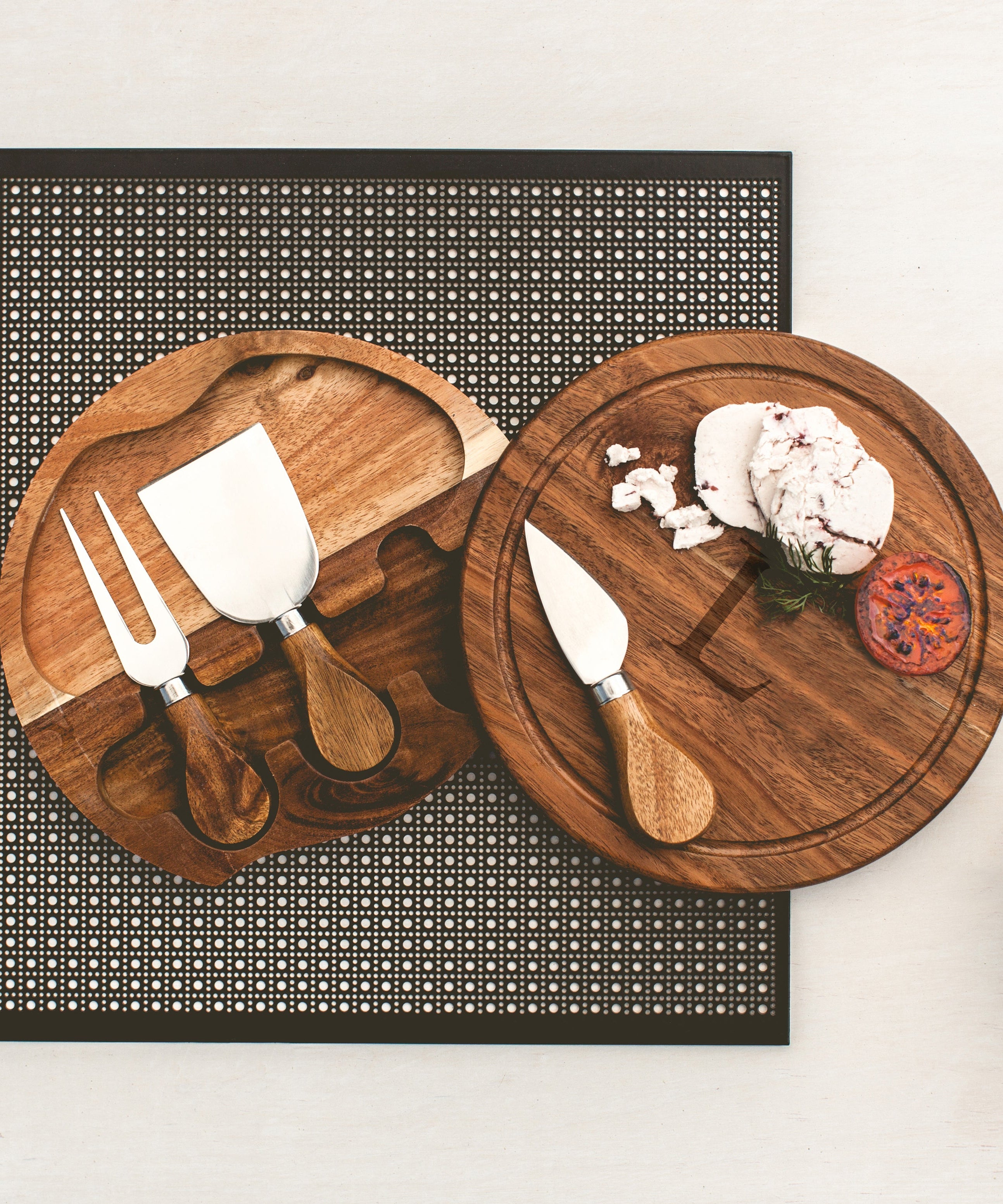 Monogram - Acacia Brie Cheese Cutting Board & Tools Set