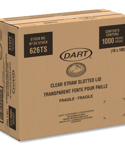 SOLO PETE Flat Straw-Slot Cold Cup Lids, Fits 16 oz to 24 oz, Clear, 100/Pack, 10 Packs/Carton (626TSCT)