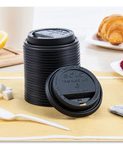 SOLO Traveler Cappuccino Style Dome Lid, Fits 10 oz to 24 oz Cups, Black, 100/Sleeve, 10 Sleeves/Carton (TLB316) - Grazingbelles