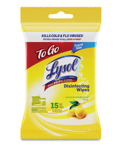 LYSOL Disinfecting Wipes Flatpacks, 1-Ply, 6.69 x 7.87, Lemon and Lime Blossom, White, 15 Wipes/Flat Pack, 24 Flat Packs/Carton (99799CT)