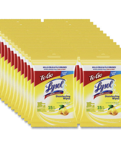 LYSOL Disinfecting Wipes Flatpacks, 1-Ply, 6.69 x 7.87, Lemon and Lime Blossom, White, 15 Wipes/Flat Pack, 24 Flat Packs/Carton (99799CT)