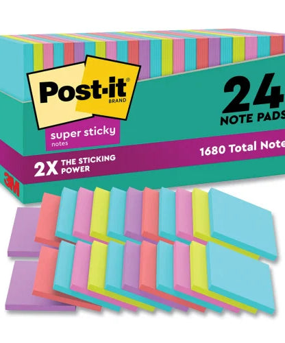 Post-it Pads in Supernova Neon Collection Colors, Cabinet Pack, 3" x 3", 70 Sheets/Pad, 24 Pads/Pack (65424SSMIACP)