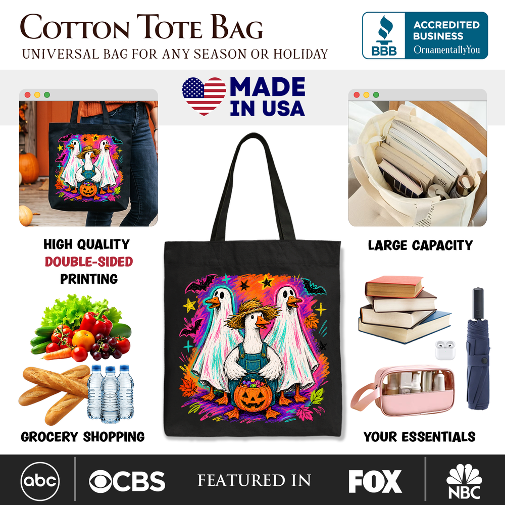 Trick or Treat Geese Tote Bag, Colorful Halloween Ghost Costume Gift Shopper - Grazingbelles