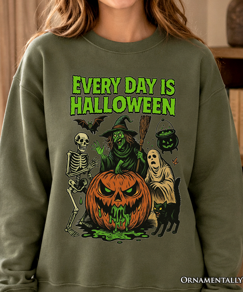 Every Day Is Halloween Sweatshirt, Vintage Pumpkin Witch Spooky Sweater for Eternal Spook Enthusiasts - Grazingbelles