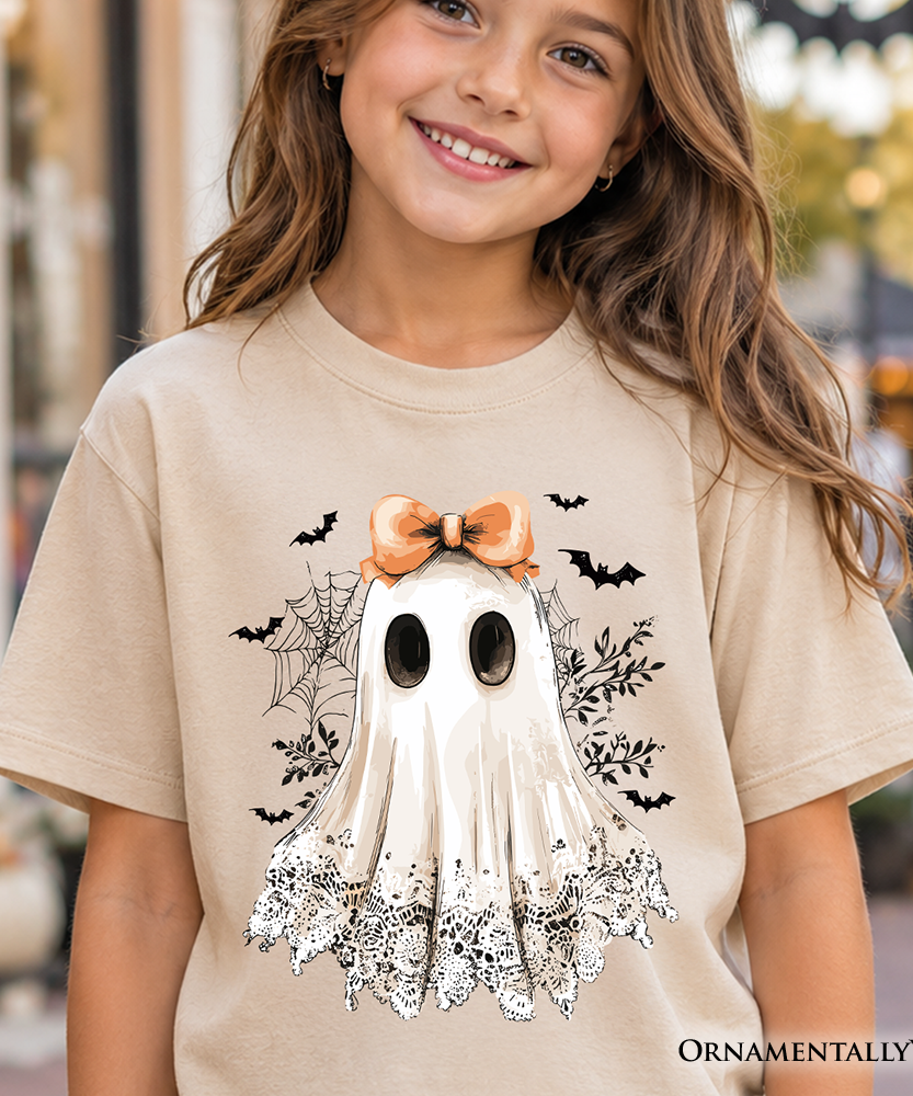 Kids Coquette Ghost T-Shirt, Cute Halloween Tee for Youth Girls