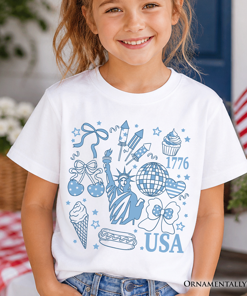 Kids USA Liberty Retro Coquette T-Shirt, Youth 1776 Patriotic 4th of July Tee
