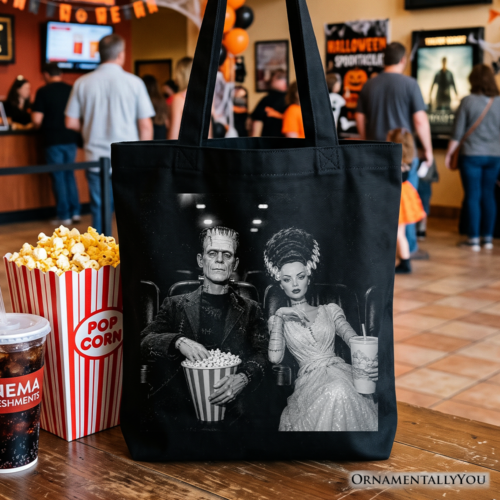Frankenstein Movie Date Night Tote Bag, Vintage Horror Couple Cinema Gift Shopper - Grazingbelles