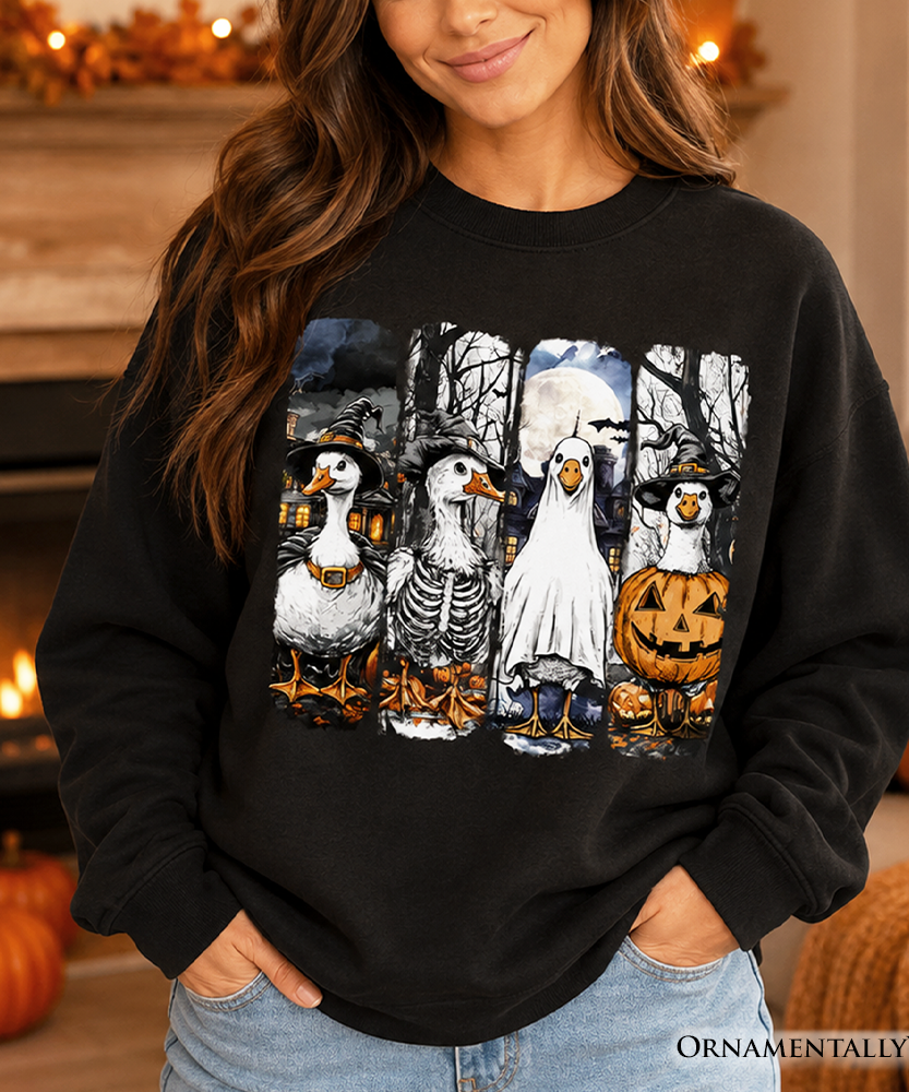 Halloween Goose in Costume Sweatshirt, Spooky Fall Geese Sweater for Bird Enjoyers