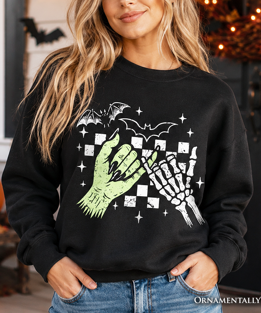 Monster Skeleton Pinky Promise Sweatshirt, Funny Spooky Halloween Sweater - Grazingbelles