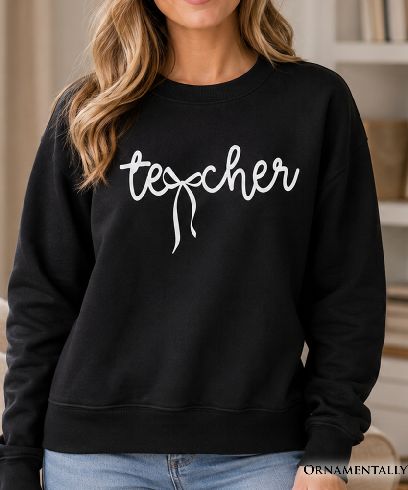 Teacher Coquette Bow Sweatshirt, Minimalist Back to School Sweater