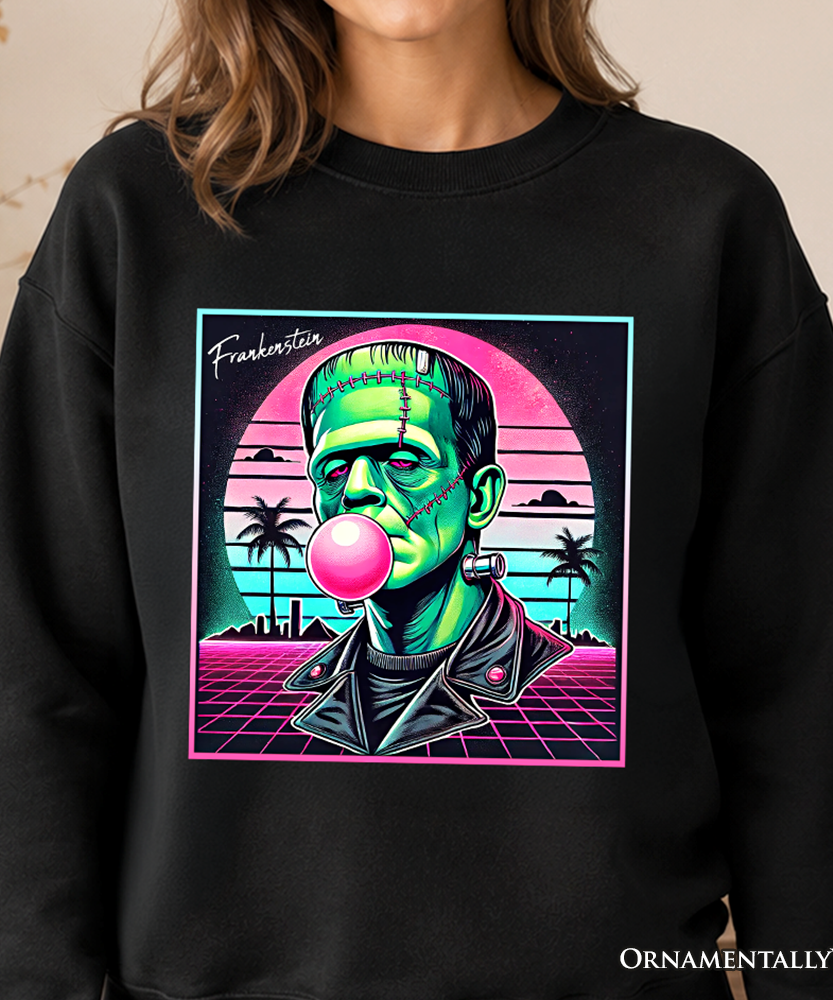 Vaperwave Frankenstein Retro Neon Horror Sweatshirt, Synthwave 80's Styled Classic Halloween Sweater - Grazingbelles