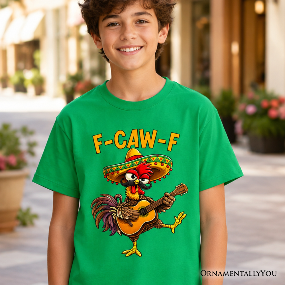 Kids F-CAW-F Rooster Cinco De Mayo T-Shirt, Funny Mexican Youth Tee - Grazingbelles