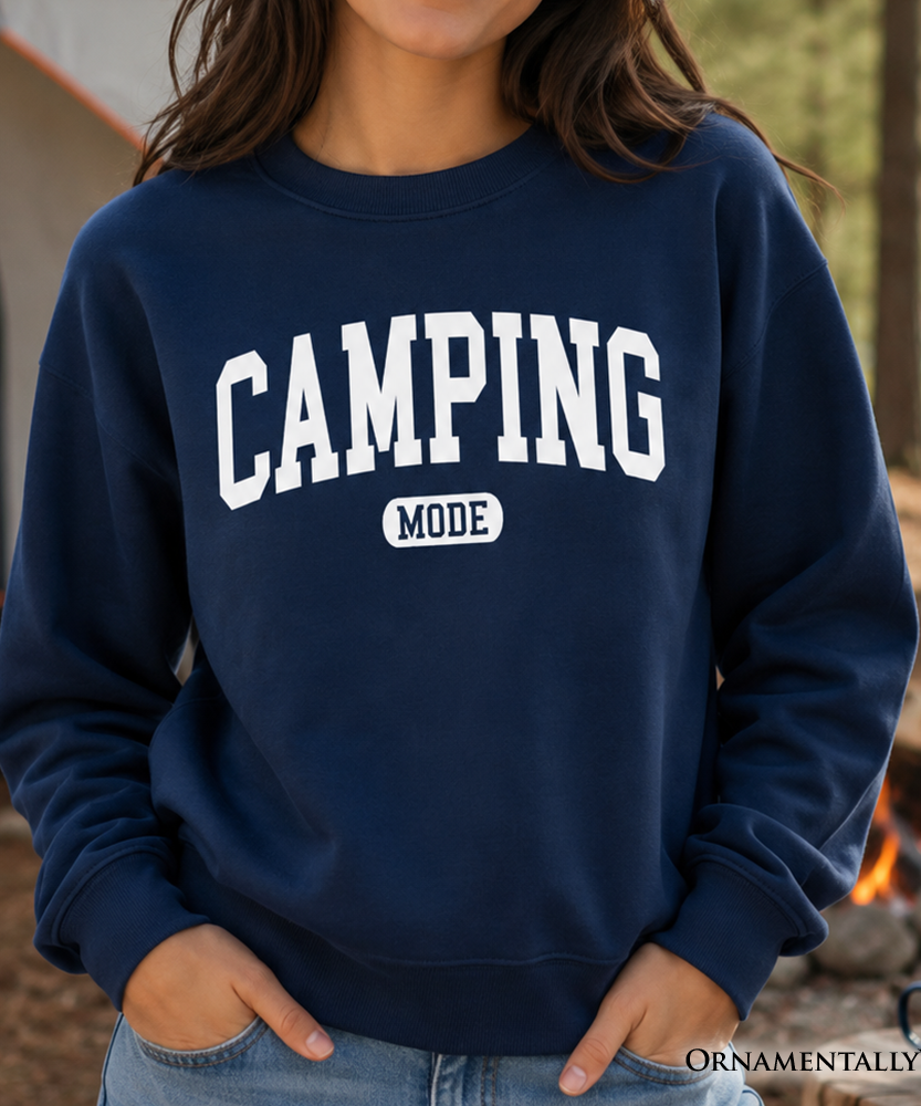 Camping Mode Varsity Sweatshirt, Minimalist Outdoors Sweater - Grazingbelles