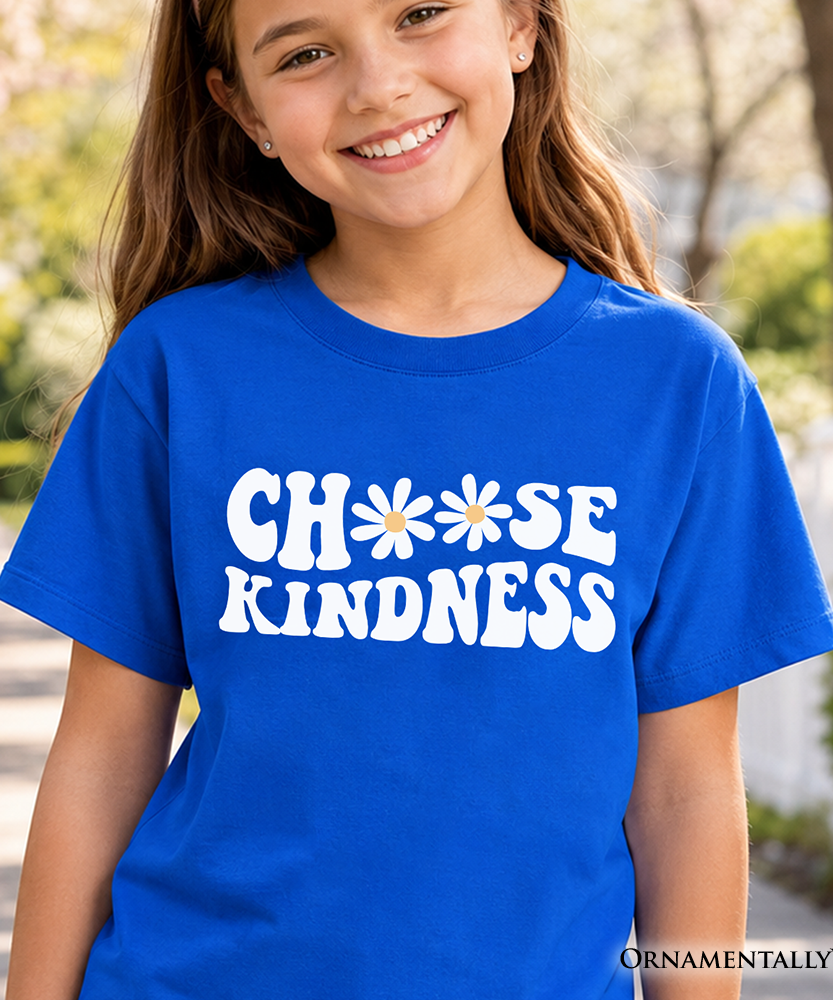 Choose Kindness Daisies Kids T-Shirt, Retro Groovy Positive Quote Tee for Youth - Grazingbelles