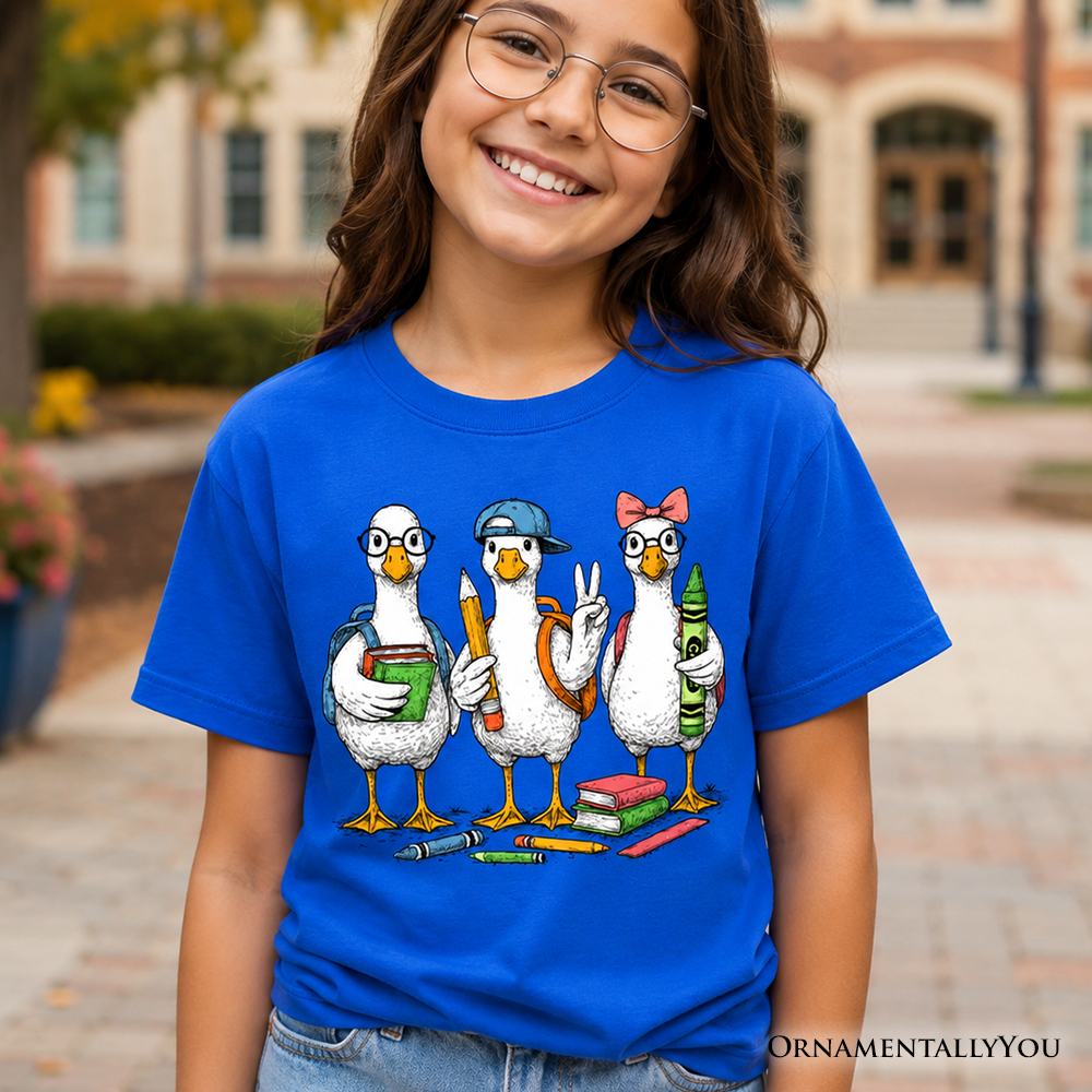 Kids Goose Back to School T-Shirt, Cute Youth Student Classroom Tee - Grazingbelles