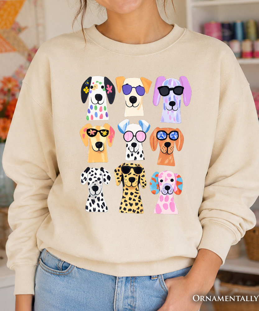 Colorful Dogs Sweatshirt, Animals Breeds Summer Sweater - Grazingbelles