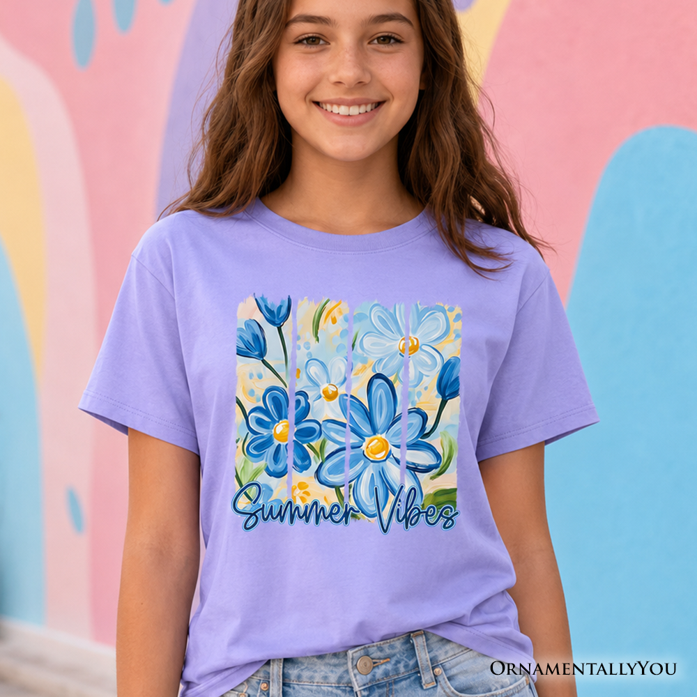 Kids Summer Vibes Brushstroke Flowers T-Shirt, Youth Aesthetic Tee - Grazingbelles