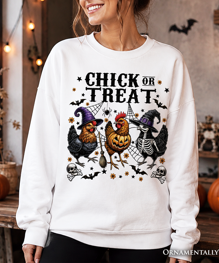 Chick or Treat Chicken Sweatshirt, Funny Farmhouse Halloween Sweate - Grazingbelles