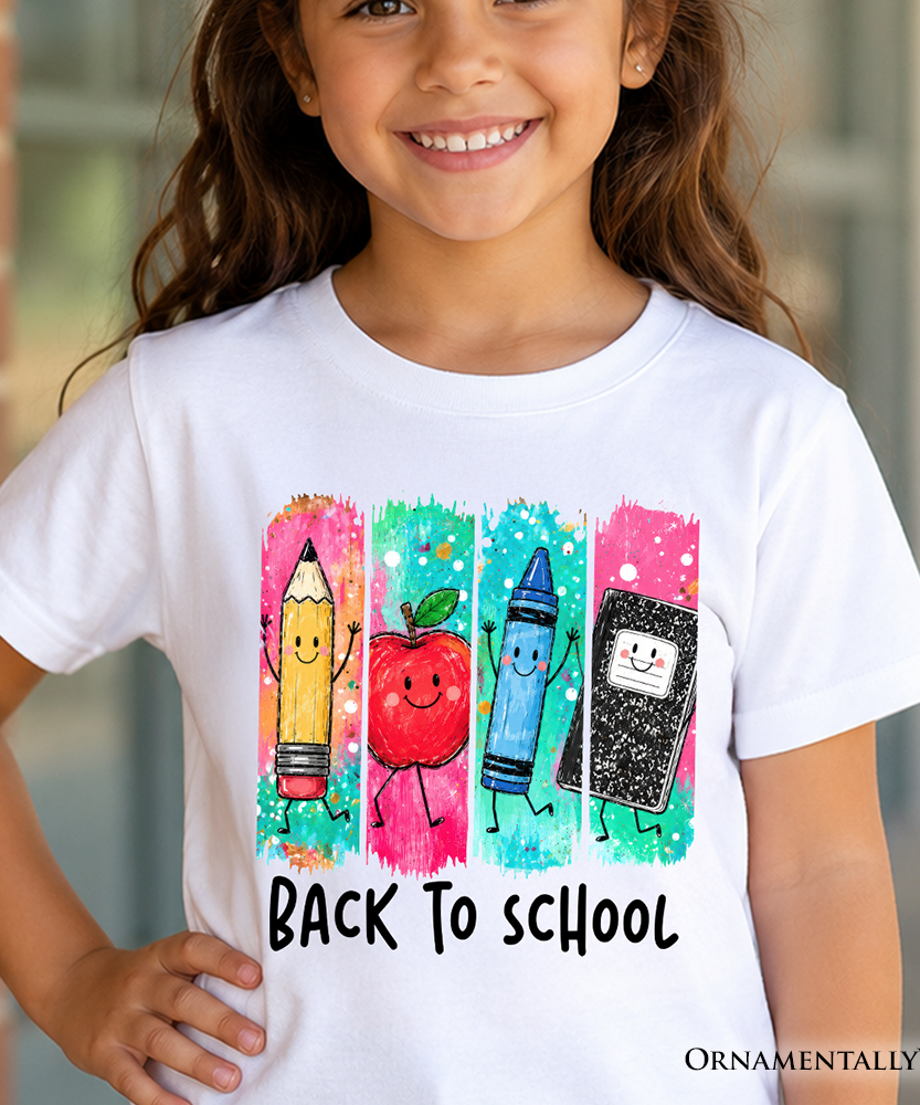 Kids Brushstroke Back to School T-Shirt, Apple Pencil Notebook Youth Tee for Student - Grazingbelles