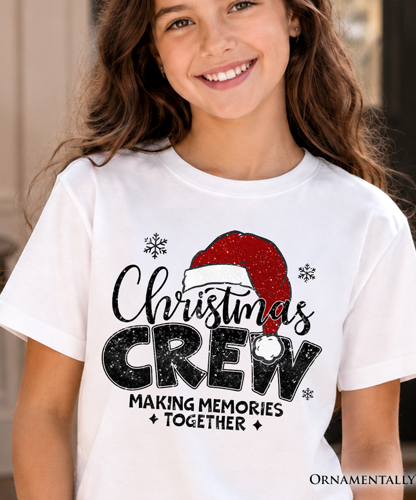 Kids Christmas Crew T-Shirt, Glitter Santa Hat Youth Tee for Making Memories