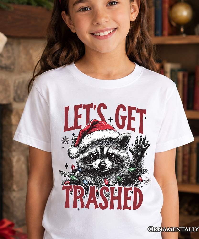 Kids Let's Get Trashed Christmas Raccoon T-Shirt, Funny Youth Tee - Grazingbelles