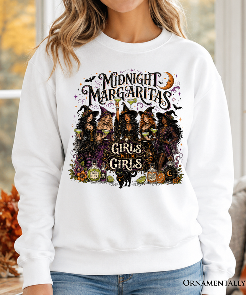 Midnight Margaritas Girls Will Be Girls Sweatshirt, Witch Coven Halloween Party Sweater