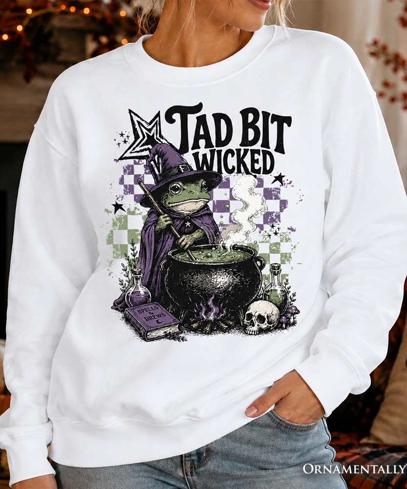 Tad Bit Wicked Frog Witch Sweatshirt, Spooky Halloween Cauldron Sweater - Grazingbelles