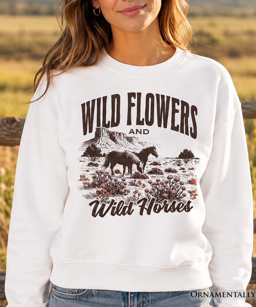 Wild Flowers and Wild Horses Sweatshirt, Retro Western Sweater for Free-Spirited Women