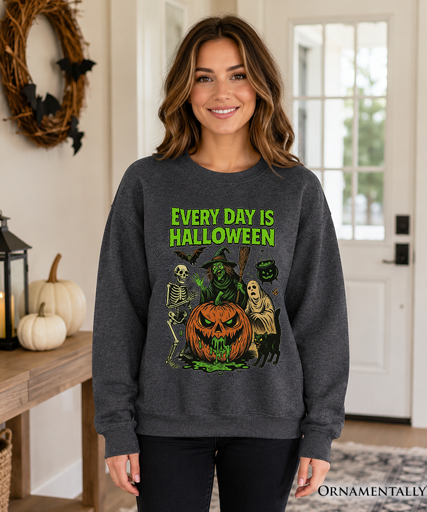 Every Day Is Halloween Sweatshirt, Vintage Pumpkin Witch Spooky Sweater for Eternal Spook Enthusiasts - Grazingbelles