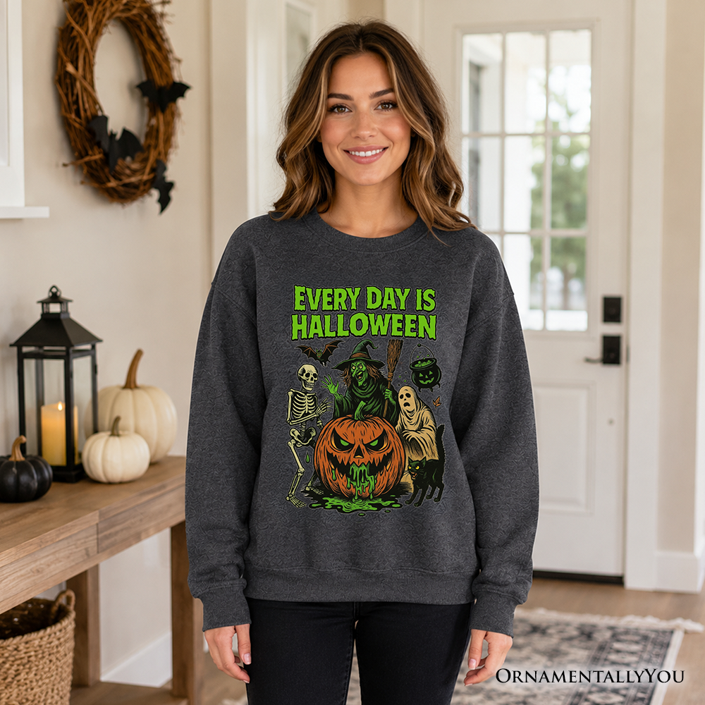 Every Day Is Halloween Sweatshirt, Vintage Pumpkin Witch Spooky Sweater for Eternal Spook Enthusiasts - Grazingbelles