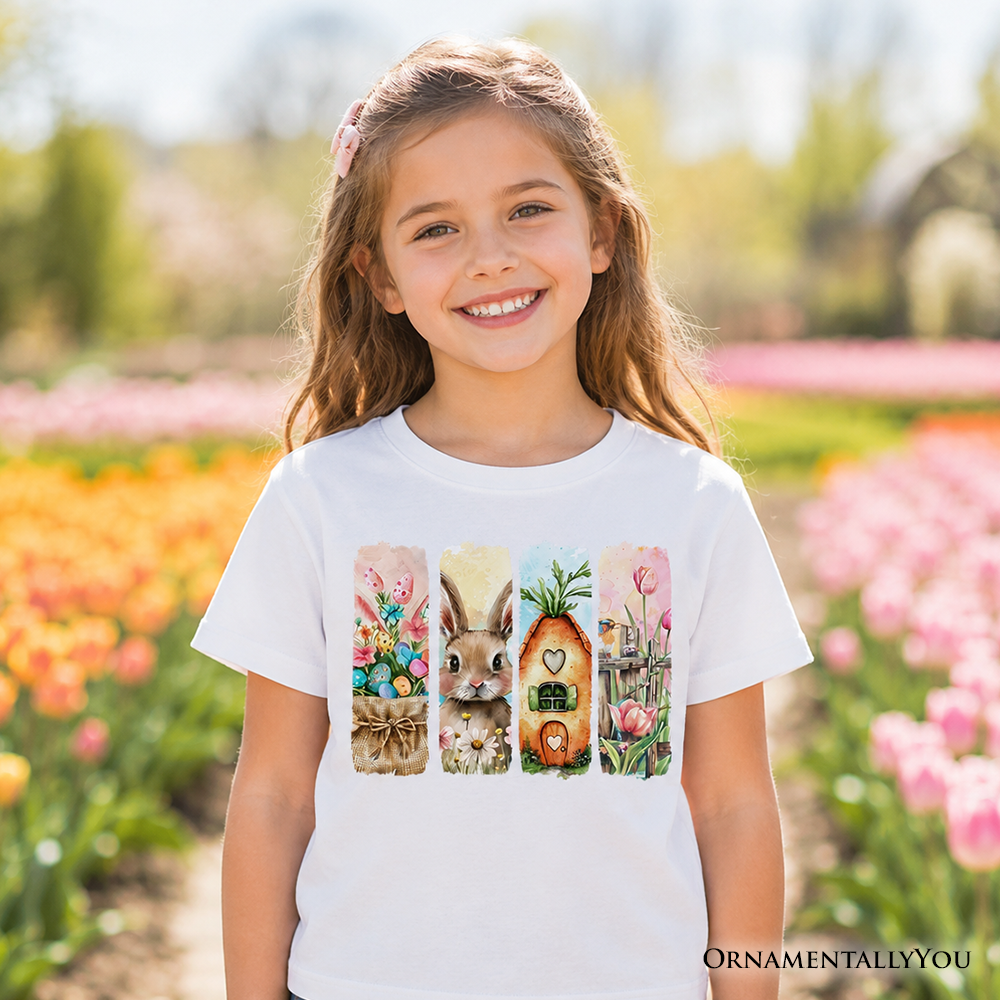Kids Easter Bunny Floral Brushstroke T-Shirt, Spring Pastel Coquette Tee for Youth - Grazingbelles